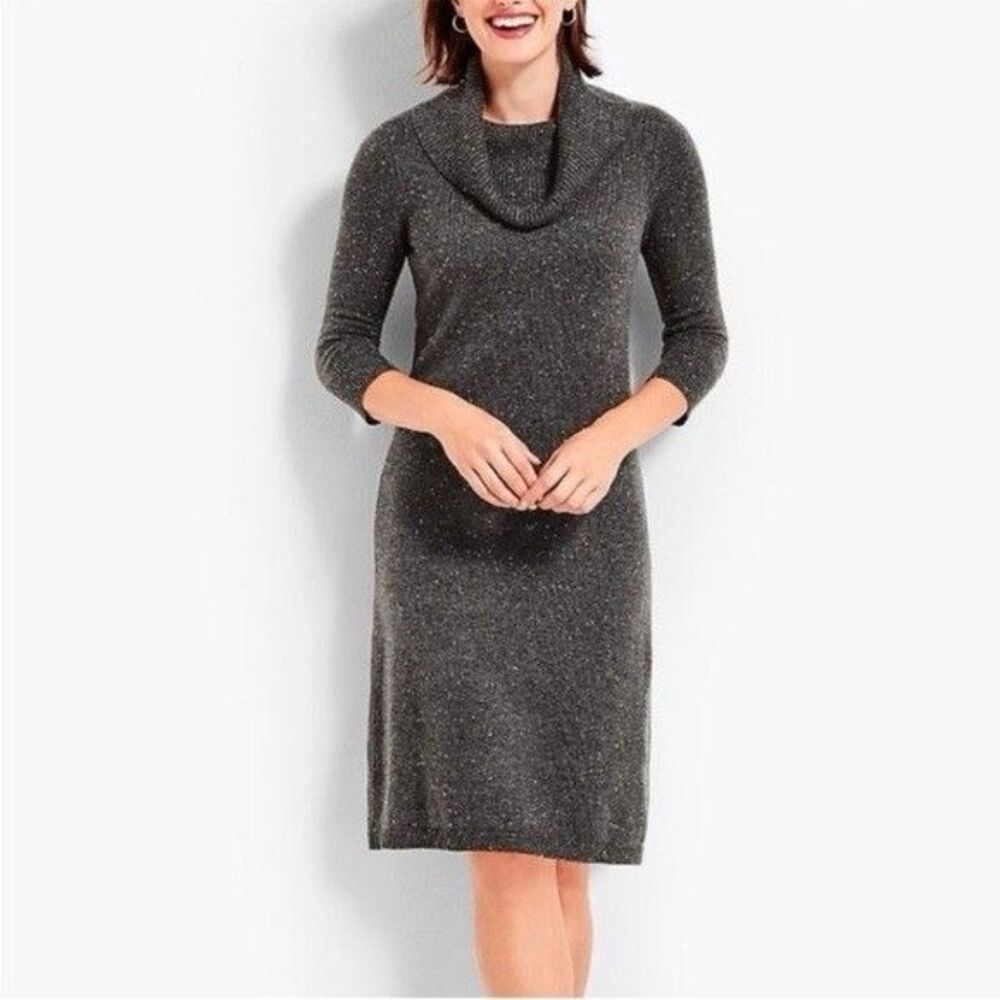Talbots Womens XL Gray Speckled Sweater Dress Cowl Neck Cotton Blend